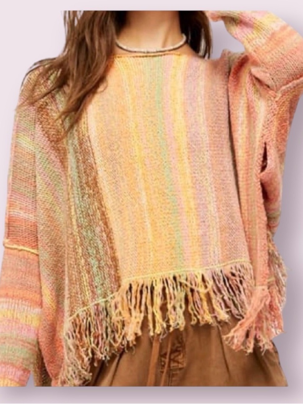 Free People Radiate Pullover Long Sleeve Sweater Space Dye Confetti Fringe Small